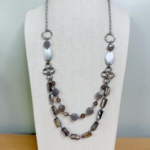 Lia Sophia Retired POETIC Necklace Silver Gray Agate MOP Resin 25-28”